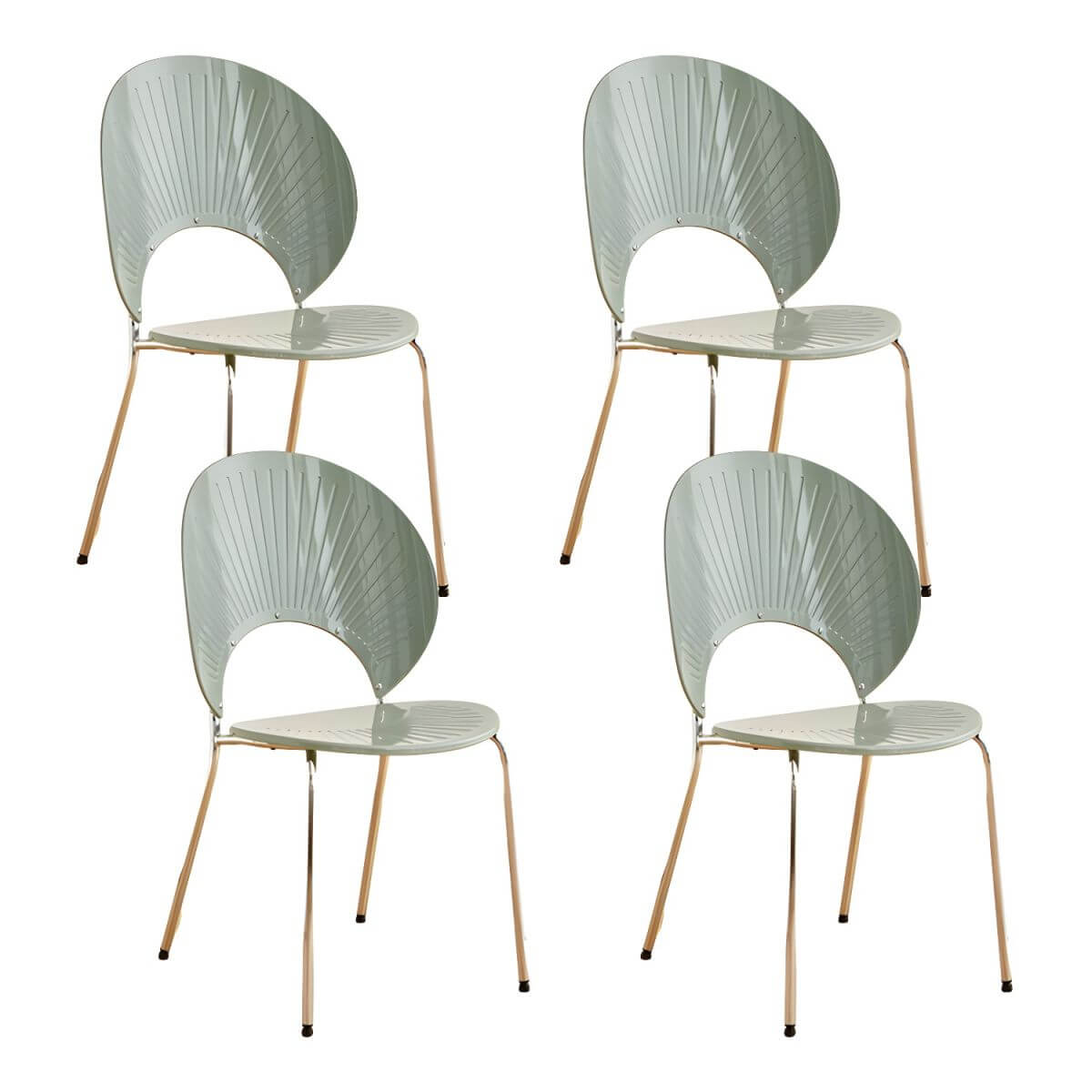 Stackable Scandinavian style dining chair with plastic seat, acrylic back, and silver legs
