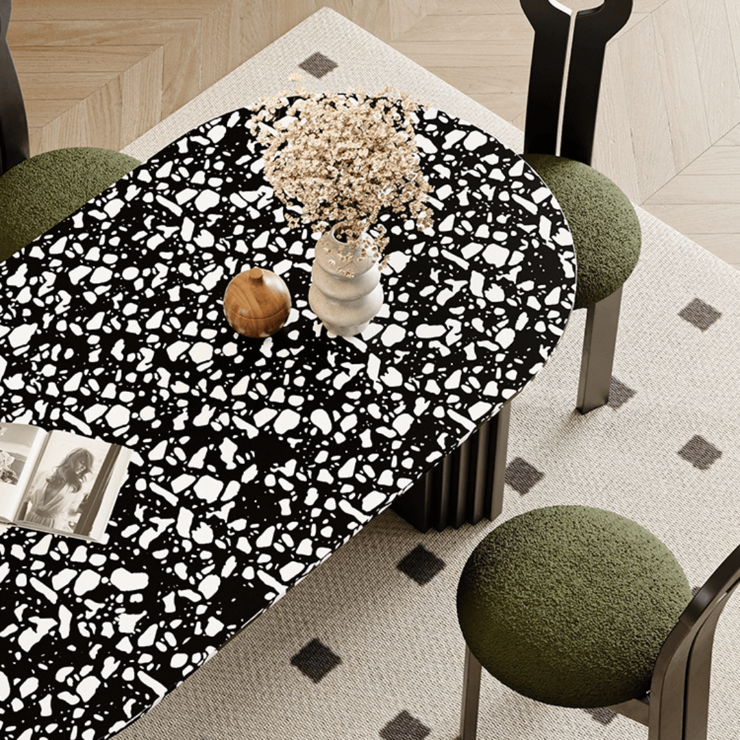 Minimalist terrazzo dining table and chair set ideal for family gatherings
