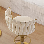 Set of 2 gray swivel bar stools with velvet curved back and adjustable height