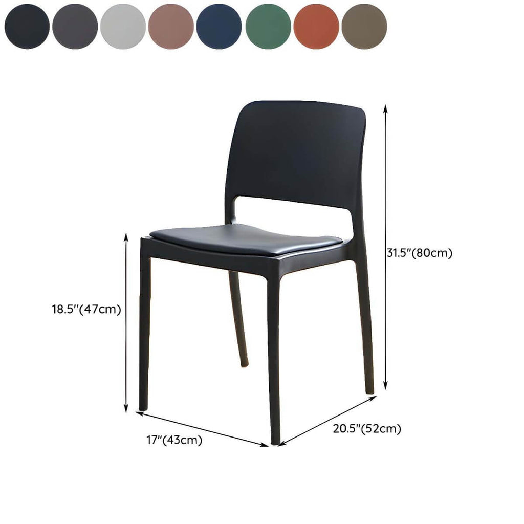 Scandinavian plastic and acrylic dining chair with low backrest and armless design