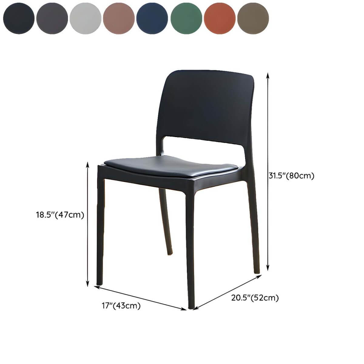Scandinavian plastic and acrylic dining chair with low backrest and armless design