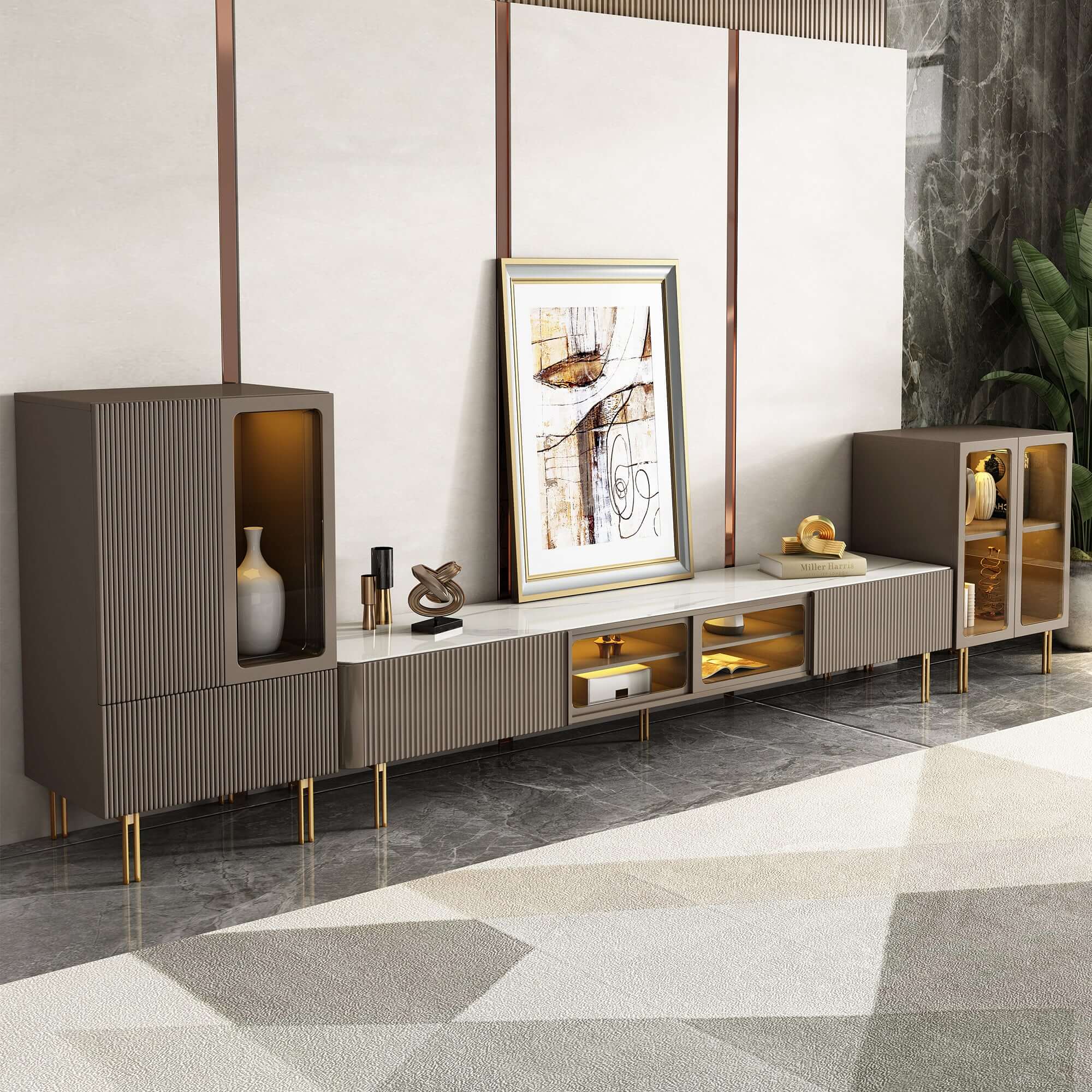 Modern 78.7-inch TV stand media console with drawers for stylish living room storage