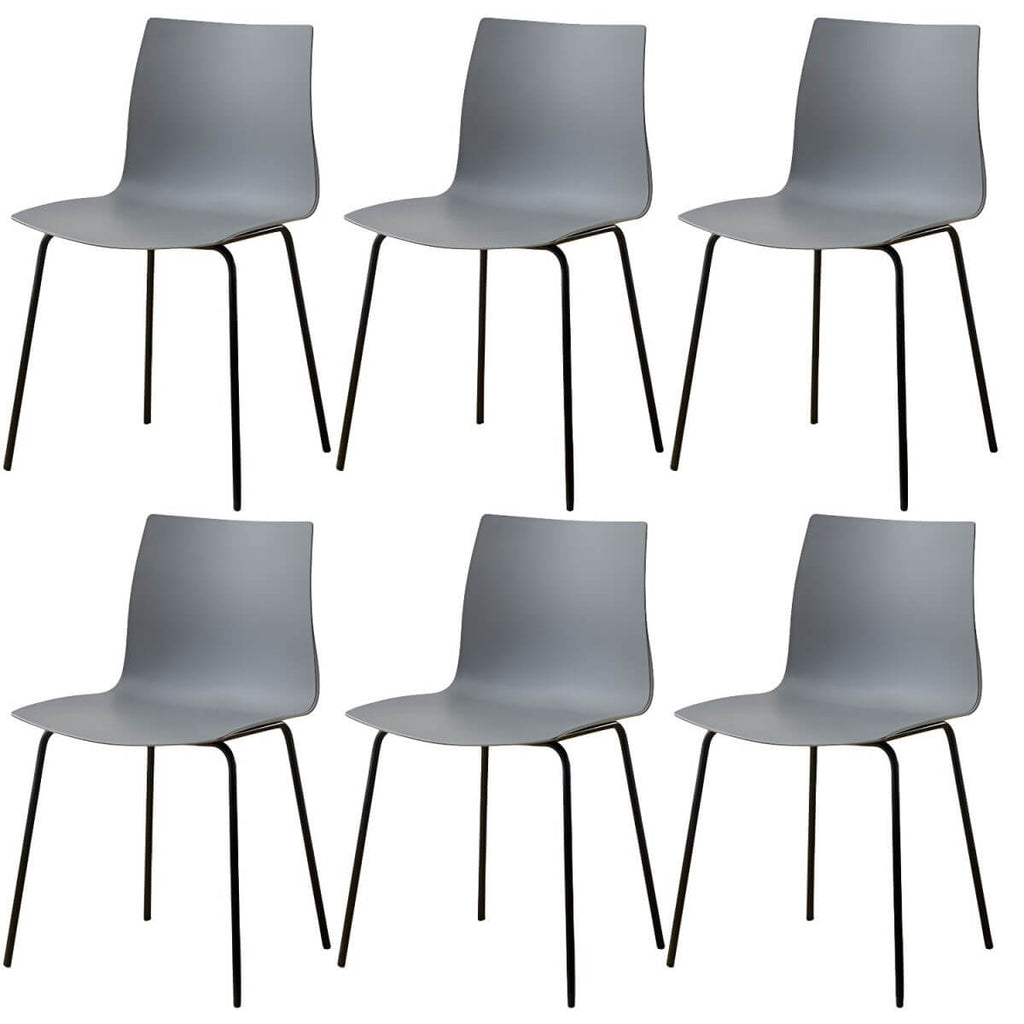 Modern plastic and acrylic side chair with metal legs, ideal for kitchen and dining rooms