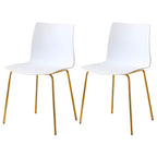 Modern plastic and acrylic side chair with metal legs, ideal for kitchen and dining rooms