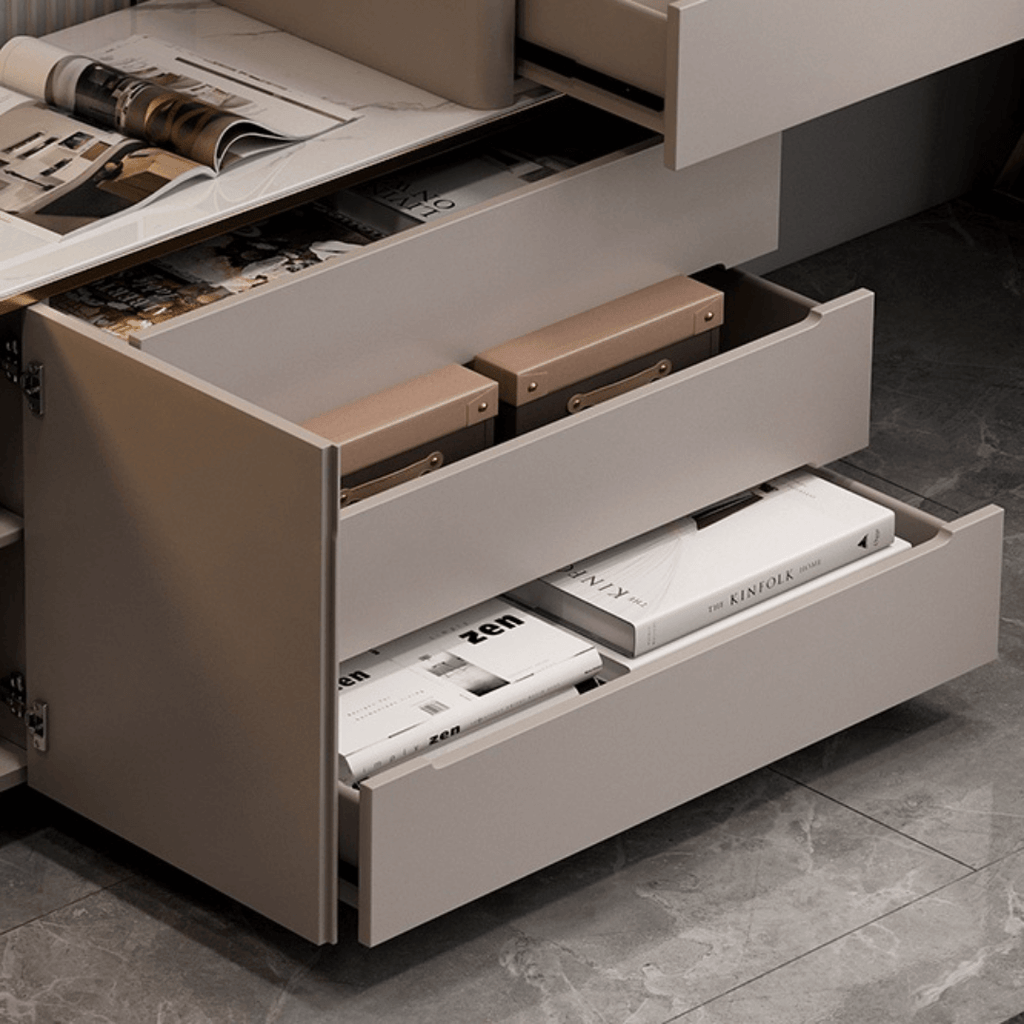 Modern minimalist makeup vanity with storage cabinet, perfect for stylish and elegant spaces