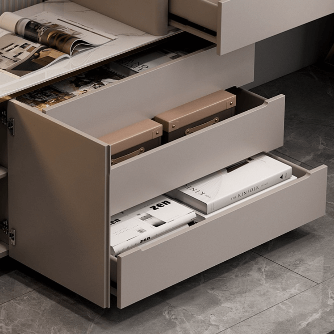 Modern minimalist makeup vanity with storage cabinet, perfect for stylish and elegant spaces