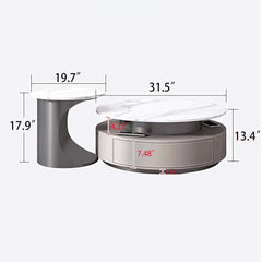 Luxury Slate Top Modern High-Low Round Coffee Table Set with Storage Drawers