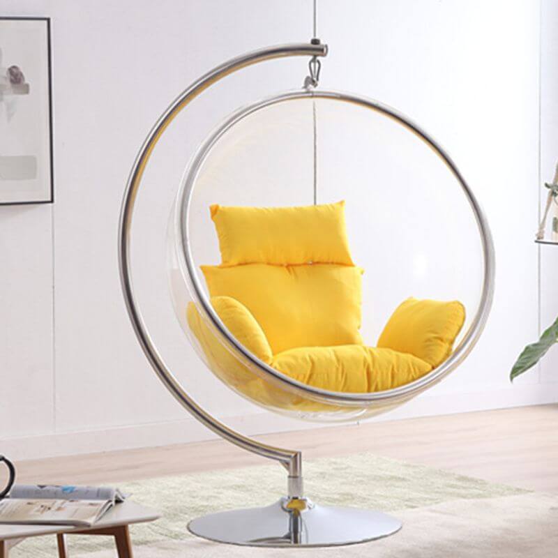 Blue and ruby transparent porch swing with alloy stand, cushions, and chain