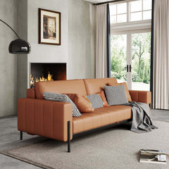 86.6" Brown Modern style sofa bed Leather Loveseat with Square Arm