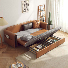 Brown Convertible Sofa Comfortable Leather Sleeper Sofa with Storage