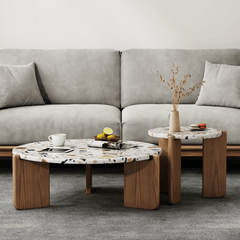 Nordic-Inspired Terrazzo Coffee Table - Unique Round Design with Quality Wooden Legs