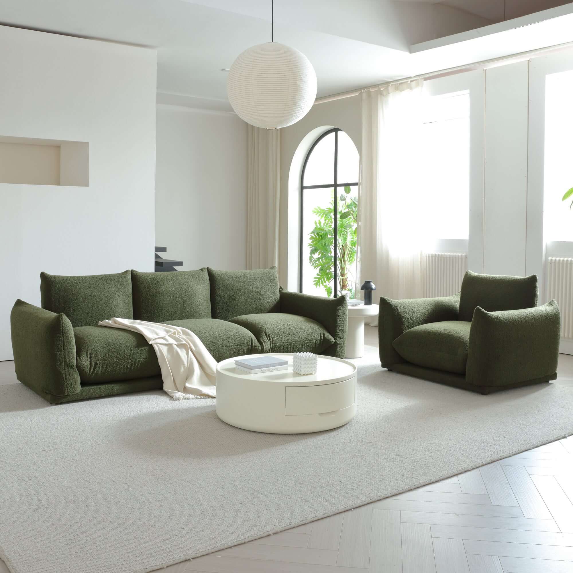 Oversized modern modular cloud sectional couch with lambswool fabric and chaise lounge