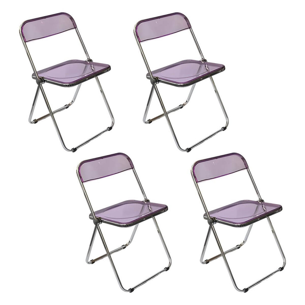 Scandinavian style dining chair with silver metal legs and plastic acrylic seat