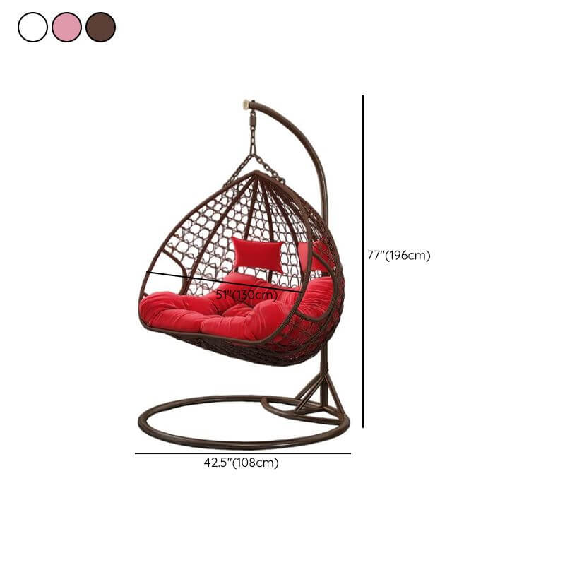 Magenta and sepia porch swing egg chair with alloy stand, chain, cushions, and 2-person seating
