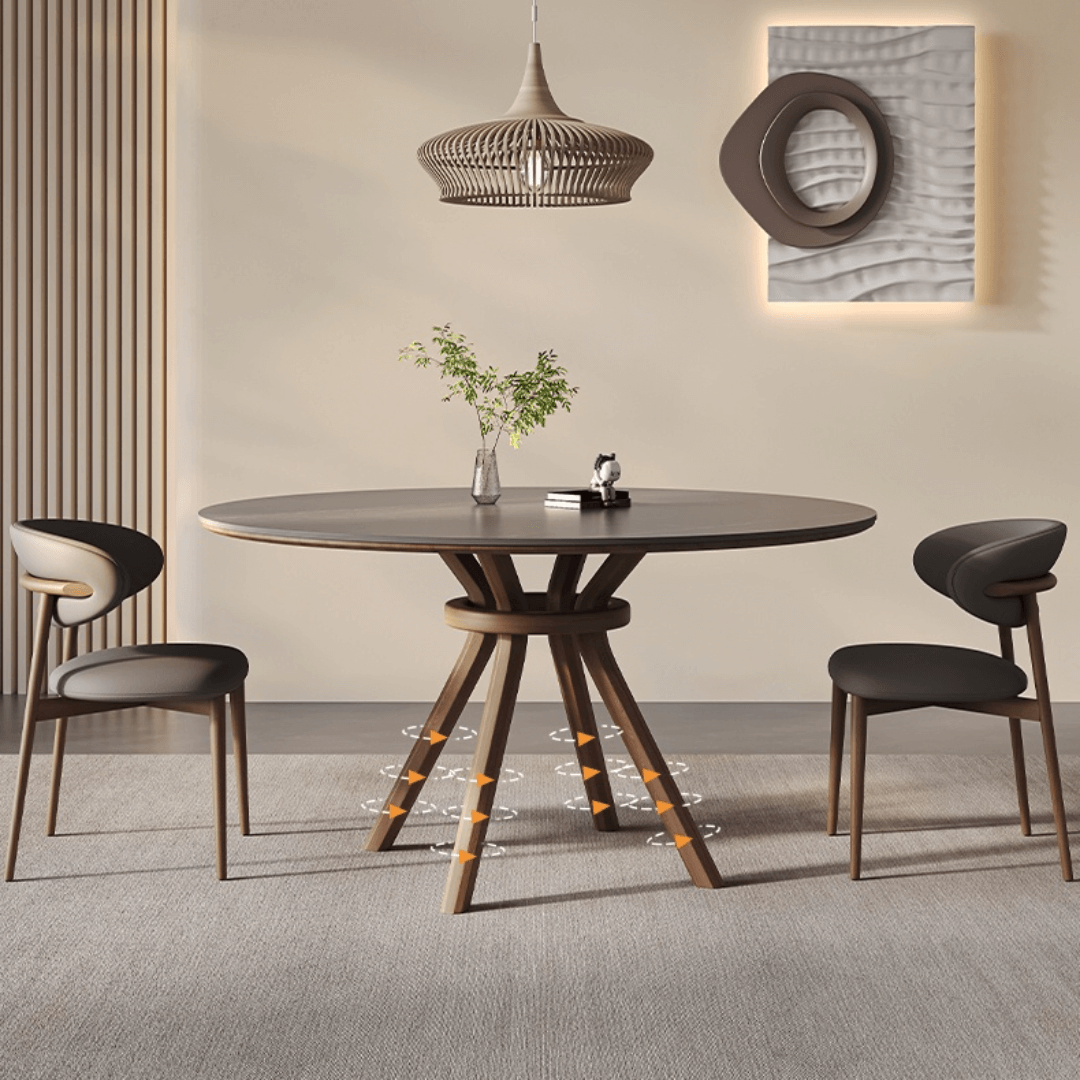 High-End Rotating Round Dining Table in Stylish Gray and Warm Wood Finish
