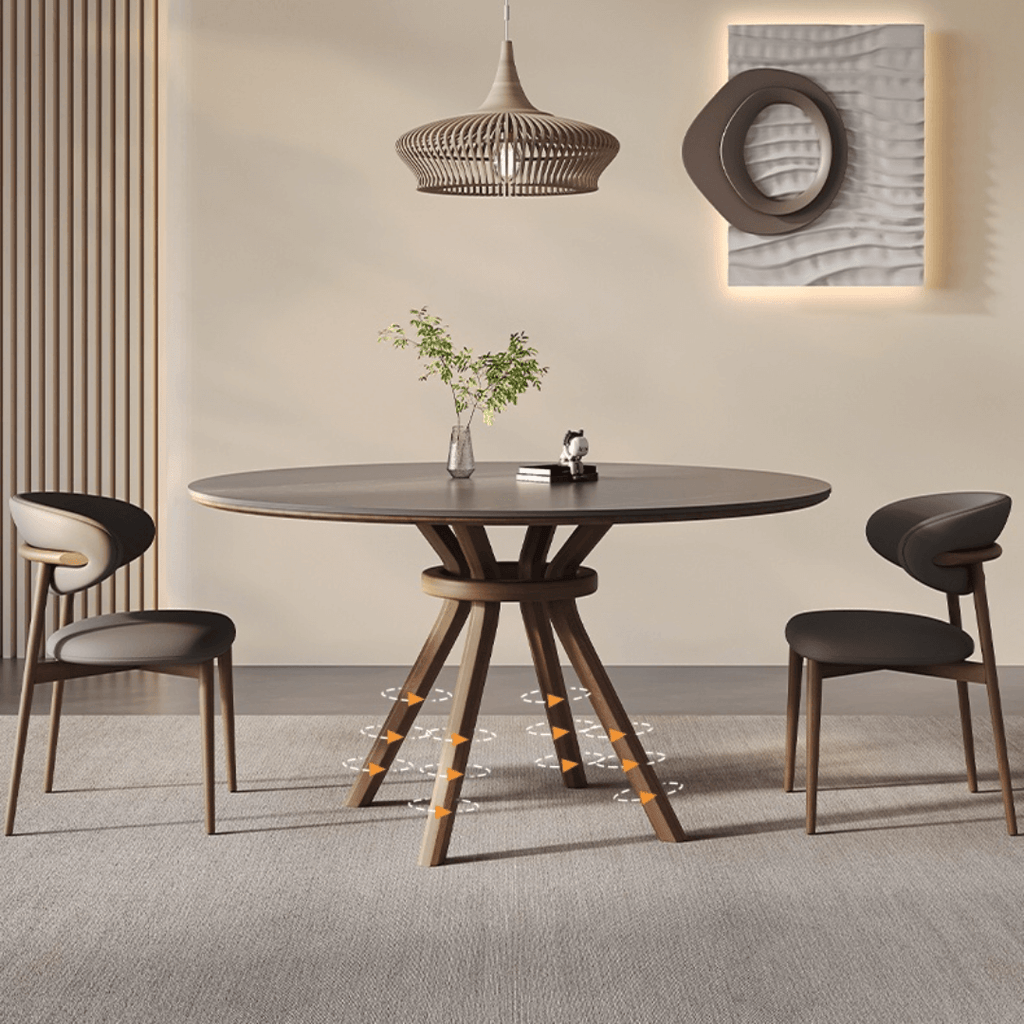 High-End Rotating Round Dining Table in Stylish Gray and Warm Wood Finish