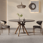 High-End Rotating Round Dining Table in Stylish Gray and Warm Wood Finish