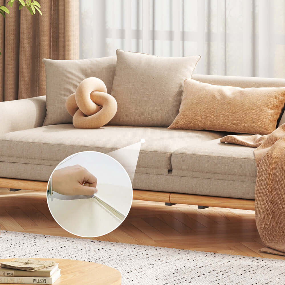 Three-seater upholstered sleeper sofa with retractable solid wood frame for versatile seating and sleeping