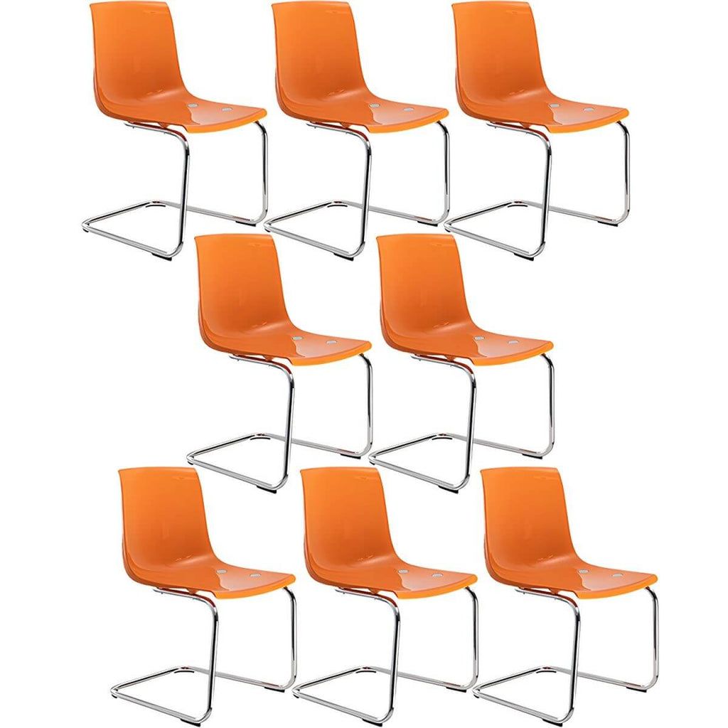 Scandinavian style plastic and acrylic dining side chair with silver legs, non-upholstered design