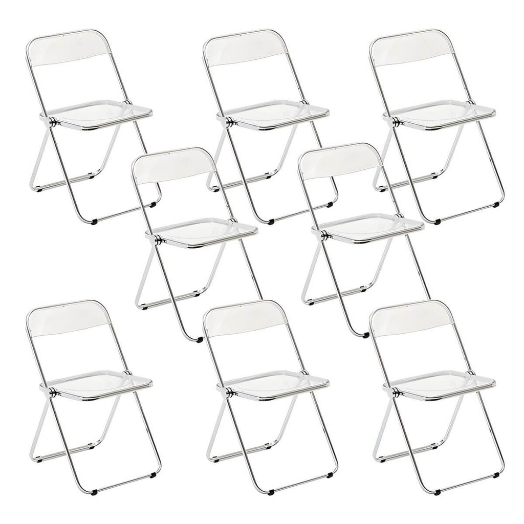 Scandinavian style dining chair with silver metal legs and plastic acrylic seat