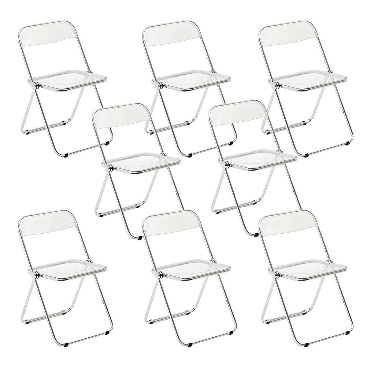 Scandinavian style dining chair with silver metal legs and plastic acrylic seat