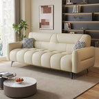 Synthetic Leather Arm-Included Beige Standard Sofa, Off-White, 79"L x 28"W x 33"H, Latex