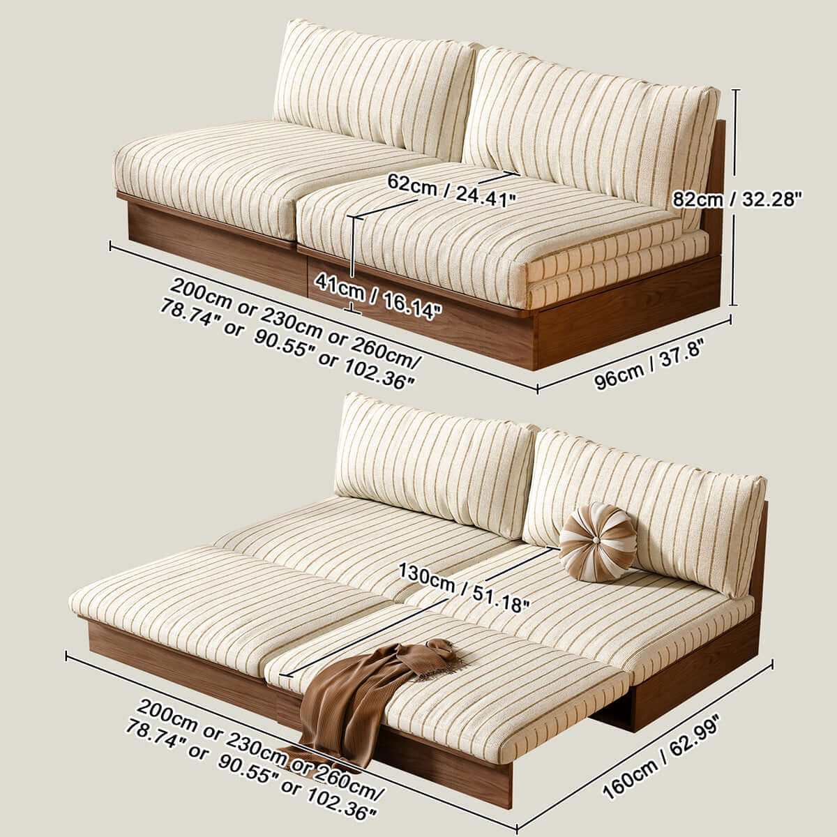 Cocochairs 100% Solid Wood Frame Modular Sofa Bed – Flexible Size & DIY Configurations