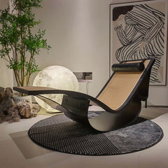 Vintage Chaise Lounge Chair in Cane Wood Black