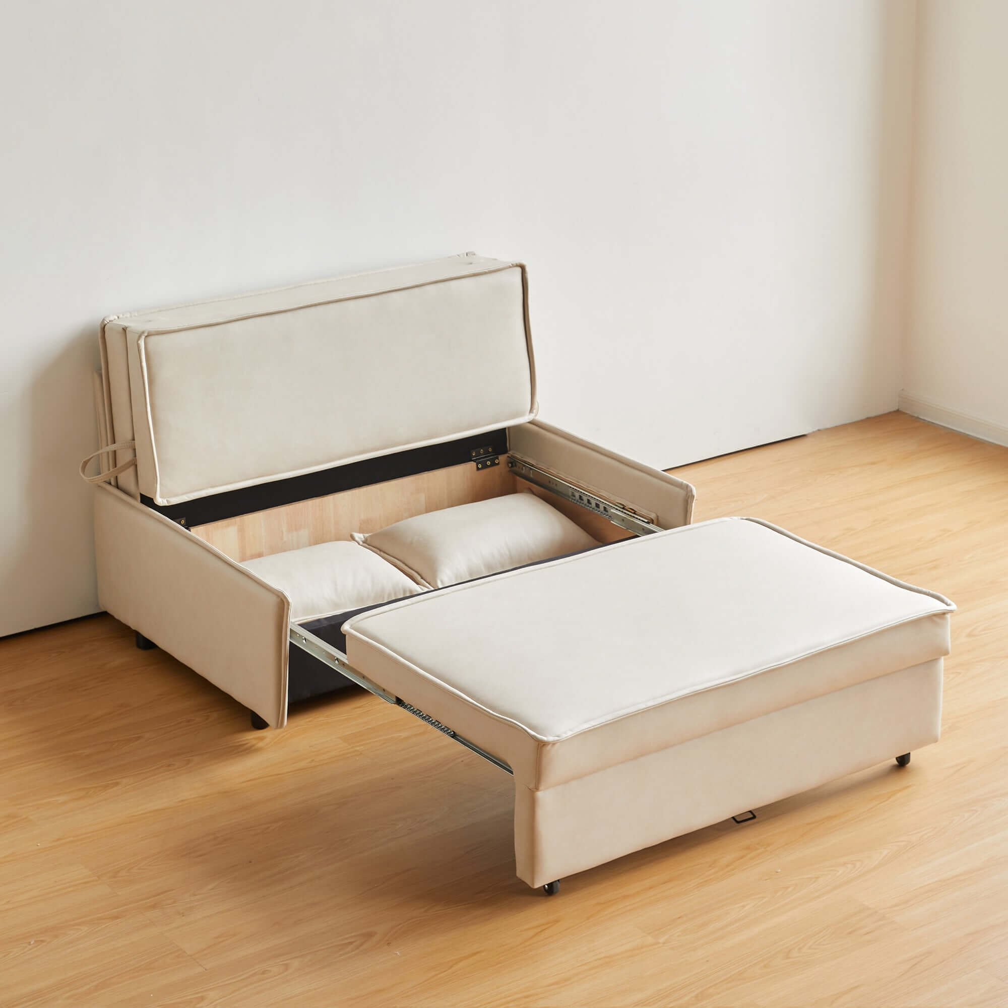 Modern loveseat sleeper sofa bed upholstered with storage compartment for small spaces
