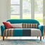 Farmhouse wood sofa with patchwork polyester blend upholstery and foam seat fill