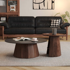 Round High-Low Combo Coffee Table Solid Wood Slate with Storage