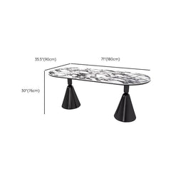 Oval Genuine Marble Dining Table Set with Dual Footing, Solid Back Panel, Cushion Chair, and White Top Dining Room Sets