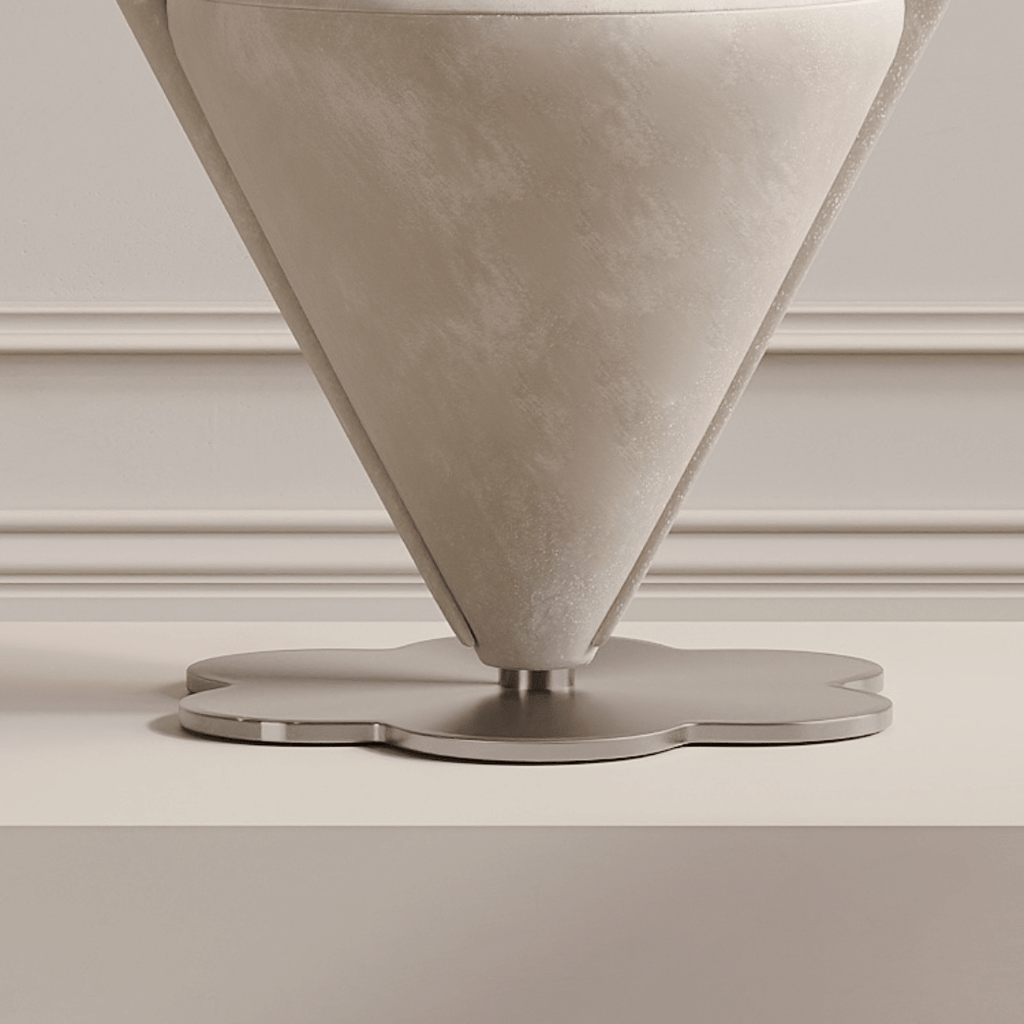 Pink and khaki Luxe Cone vanity stool with swivel feature for stylish seating