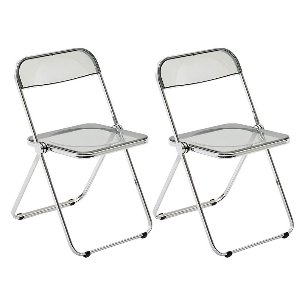 Scandinavian style dining chair with silver metal legs and plastic acrylic seat