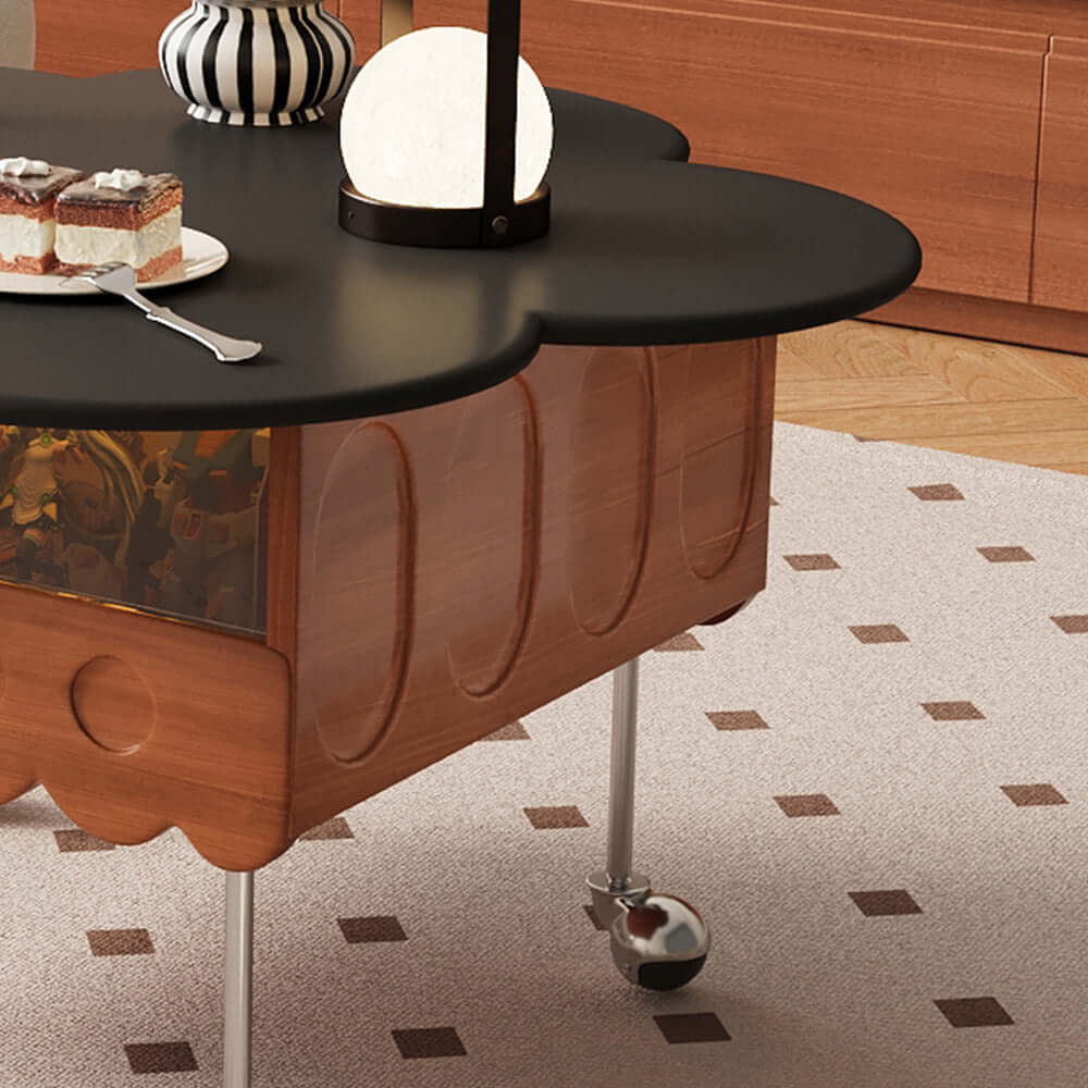 Movable retro coffee table with solid wood and adjustable petal design for living room