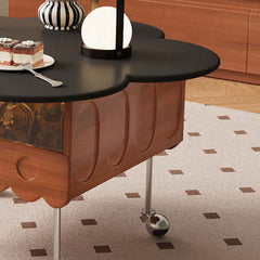 Retro Living Room Movable Coffee Table with Solid Wood Adjustable Petal Design