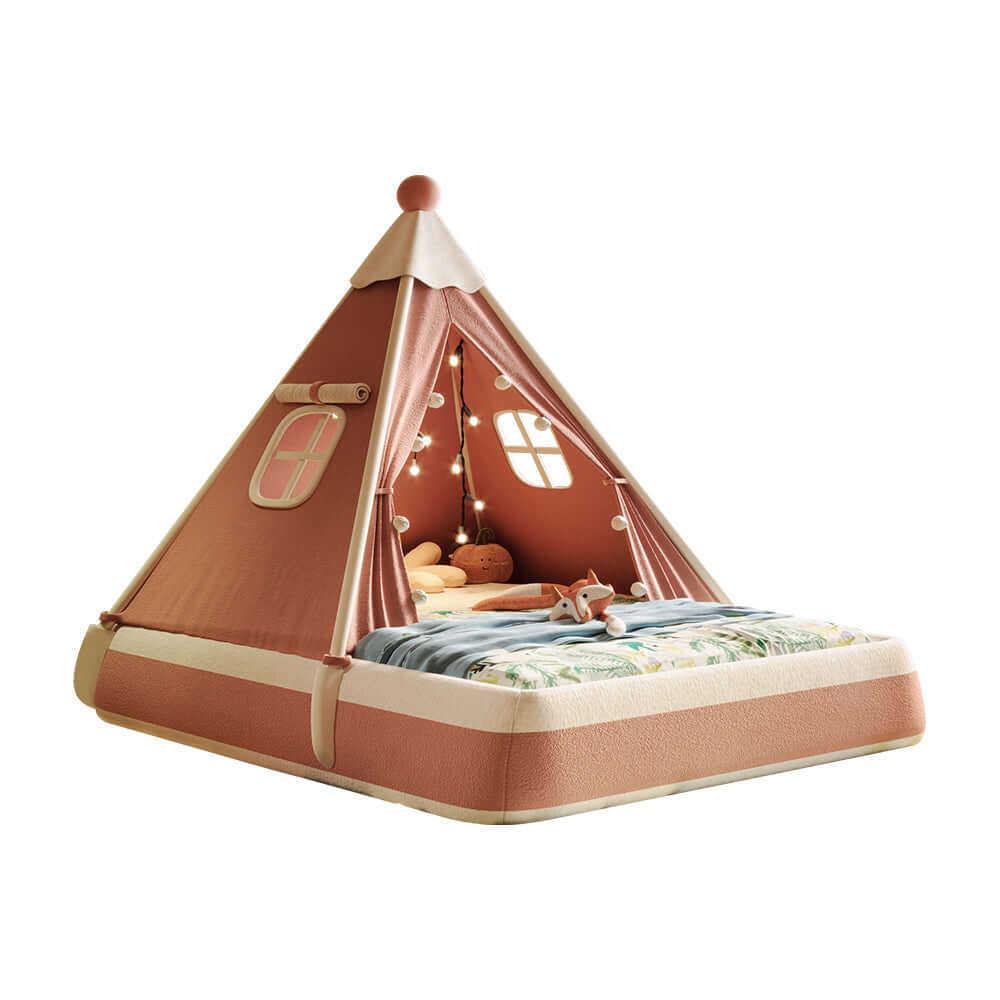 Christmas-themed upholstered kids tent bed providing a safe and festive play and rest space