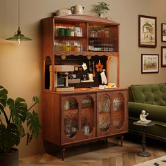 Vintage Sideboard aus Massivholz Geräumiger Aufbewahrungs- und Vitrinenschrank
