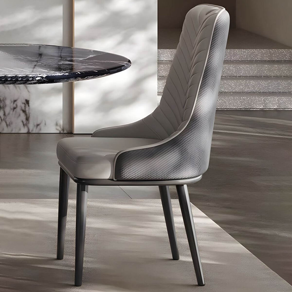 Oval dining table with black marble top and trestle metal base, modern dining room set