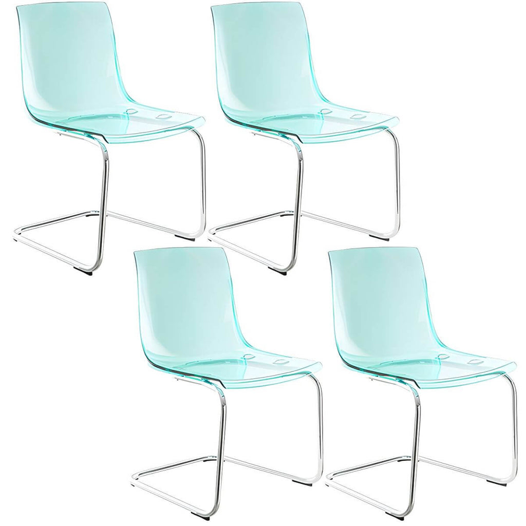 Scandinavian style plastic and acrylic dining side chair with silver legs, non-upholstered design