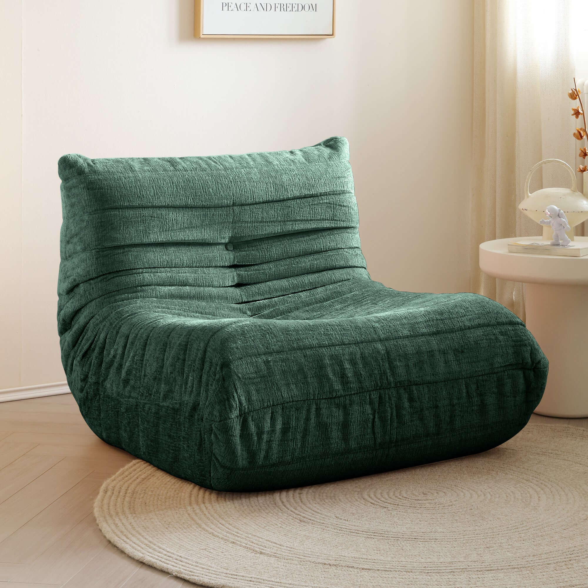 Comfortable lazy compressed foam floor couch shaped like a caterpillar, perfect as a Togo sofa chair