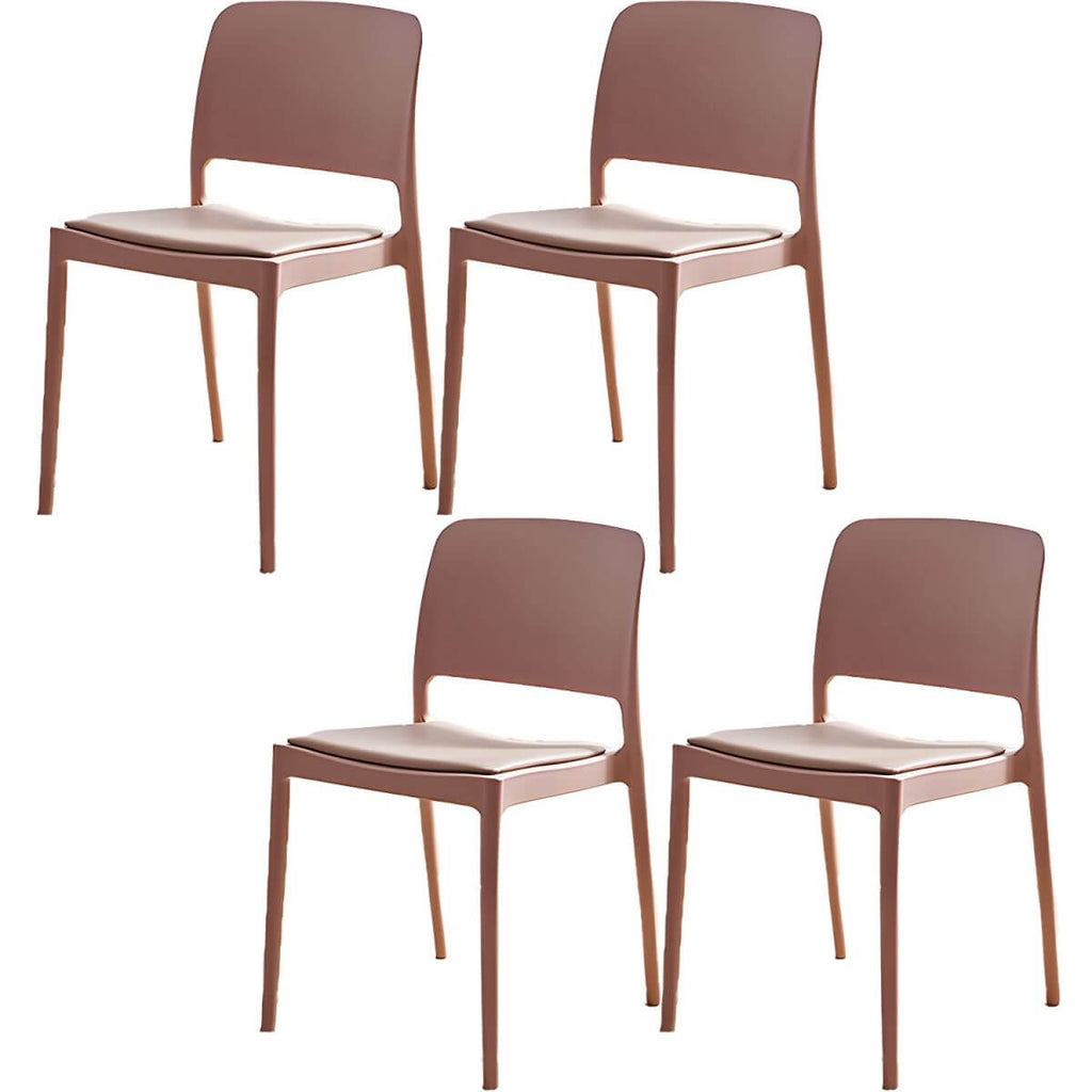 Scandinavian plastic and acrylic dining chair with low backrest and armless design