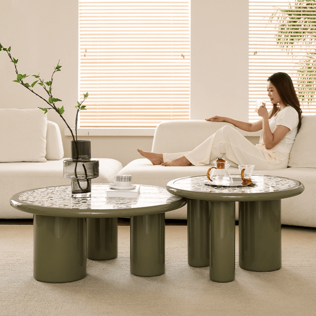 Green terrazzo coffee table set with modern design for stylish living rooms