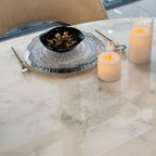 Oblong marble dining table with white Art Deco style and fixed legs