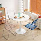 Modern collapsible open back side chair made of plastic and acrylic, ideal for kitchen and dining areas