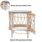 Outdoor 3-piece swivel sofa set with aluminum frame, weave rope, and side table in khaki