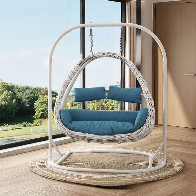 Cocoa metal 2-seater porch swing egg chair with stand, cushions, and wear-resistant design