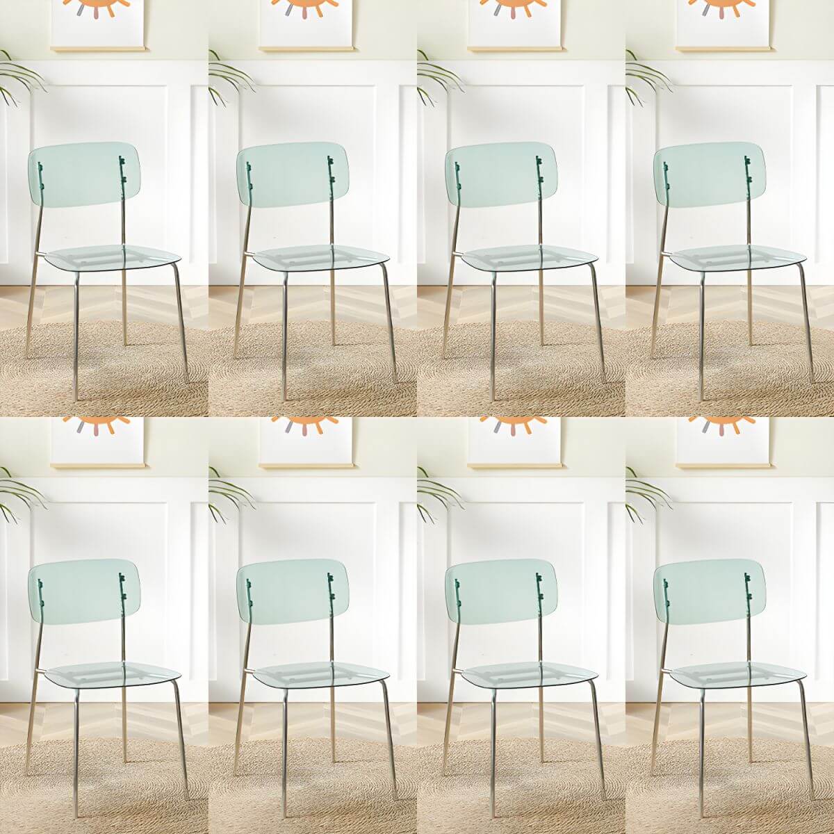Transparent acrylic dining chair with modern design, perfect for living room and kitchen seating
