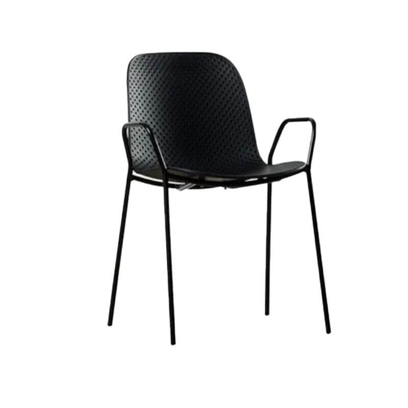 Scandinavian stackable kitchen chair with plastic and acrylic seat and metal legs