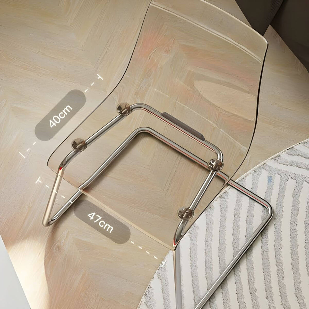 Scandinavian style plastic and acrylic dining side chair with silver legs, non-upholstered design